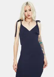 Navy Call Me Chic Tie Strap Midi Dress