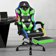ALFORDSON Gaming Chair Office Massage 12 RGB LED PU Leather Black & Green