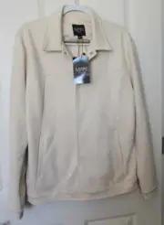 Boohoo Man Mens Faux Suede Collared Snap Front Jacket Bomber Ivory Size M NEW