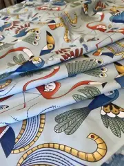 Peacock Flamingo Parrot Design 100% Cotton. Light Blue Color BTY. Good Quality.