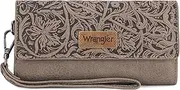 [Montana West] X Wrangler Western Wallets for Women Trifold Wristlet Wallets Large Capacity Women Clutch Wallet with Coin Purse, Tooling-deep Khaki