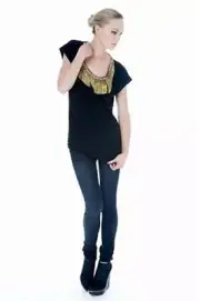 Alice + Olivia Black Tie Back Fringe Chain Embellished Tunic Tee Top XS 0 2 US