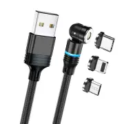 3A USB-A to Micro/Type-C/iP Cable 540° Rotate Magnetic Data Cable Support QC3.0 Fast Charging Data Transmission Copper C