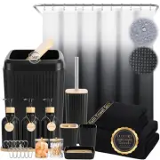 32PCS Black Bathroom Accessories Set with Shower Curtain,Bath Towel,Trash Can...