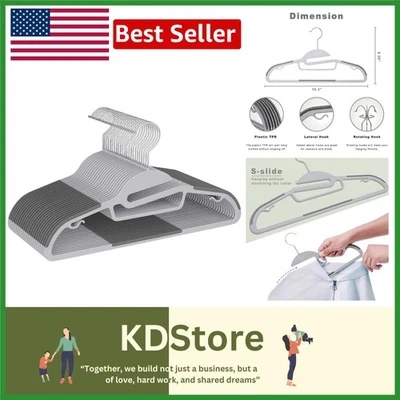 Space-Saving 50-Pack Non-Slip Plastic Hangers