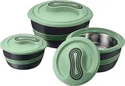 Pinnacle Thermoware Insulated Casserole Dish With Lid 3 Pc Set 2.6/1.5/1 Qt. Hot Pot Food Warmer/Cooler Thermal Soup/Salad Serving Bowl- Stainless Steel Hot Food Container Green