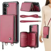 ELEPIK for Galaxy S23 Case, S23 Wallet Case with Card Holder, Detachable & Adjustable Crossbody Strap, Durable PU Leather Wallet Phone Case for Samsung Galaxy S23, Fashion Red