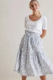 Anthropolgie Amelia White Printed Midi Skirt UK6