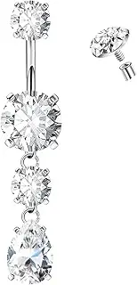 [CHARMONLINE] G23 Titanium Dangle Belly Button Rings Internally Threaded 10 mm Long Belly Ring Dangling Navel Rings 14G Belly Piercing Jewelry for Women Men