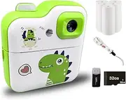 xinyee Kids Camera Instant Thermal Printer 2.4 Inch Screen Digital Camera Support Timer Shooting 1080P Video Recording Thermal Inkless Printing with 3 Rolls White Print Paper+32G Memory Card+Card Read