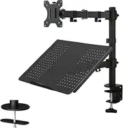 CULOTOL Laptop Monitor Mount Stand with Keyboard Tray, Adjustable Notebook Desk Mount with Clamp and Grommet Mounting Base for 33 to 68cm Computer Screens Up to 10kg, Notebook up to 40cm