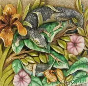 Harmony Kingdom Byrons Secret Garden Lizard Flower Tile Newt Salamander Magnetic