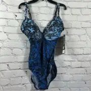 Miraclesuit Peregrina One Piece Shaping Swimsuit Snakeskin Boa Blues 12 NWT