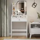 Dressing Table Large Drawers Set Makeup Mirror Vanity Desk LED Light White