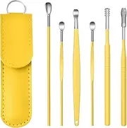 LORJE 6 Pcs Ear Pick, Ear Cleaning Tool Set, Ear Picking Tool Ear Curette Earwax Removal Kit with a Storage bag (Yellow)