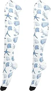 [Caihoyu] Over Knee High Socks for Women Retro Style Long Knee High Stockings Athletic Knee High Socks for Parties Sea Shell Conch Starfish, Sea Shell Conch Starfish