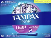 Tampax Pearl Tampons Ultra Absorbency with BPA-Free Plastic Applicator 32 Ct