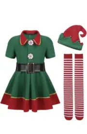 NEW Child Elf Costume Dress socks Hat Elf Costume for Girls SIZE 8/9 GIRLS