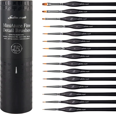 Miniature Paint Brushes, 15PC Model Brushes Micro Detail Paint Brush Set, Fine D