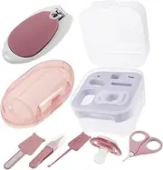 Abaodam Infant Nail Care Kit 7 Piece Baby Nail Clipper Set Scissors File Tweezer Pink