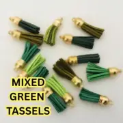 BULK 600 Piece Mixed Green Suede Tassels Gold Top Keyring Craft Tassel Bag DIY