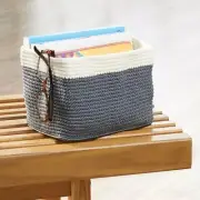 InterDesign Ellis Knit Bin Cube Ivory and Gray - 6x8.75x6" tall NEW