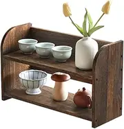 Bogu Shelf Solid Wood Chinese Style Desktop Tabletop Rack Tea Set Teacup Display Rack Duobaoge teapot Rack Ornaments,B-40X15X25cm