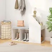 CostwayShoe Storage Bench with Removable Seat Cushion and 3 Bottom Cubbies-White