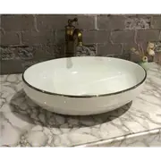 510*390*140mm SIMA Gloss White Ceramic Above Counter Basin Electroplating Silver Top Line 32mm No Overflow Waste Not Included With Basin