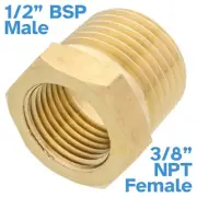Brass 1/2" BSP Male To 3/8" NPT Female Pipe Reducer Threaded Adapter Fitting