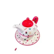 Christmas Ceramic Tea Set With Santa & Reindeer Design - Cup Saucer & Teapot