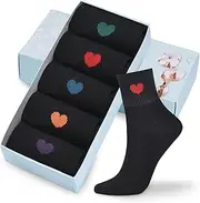 [Corlap] Women's Crew Socks Ankle High Cotton Fun Cute Athletic Running Socks Gifts For Women (5-Pairs With gifts Box)