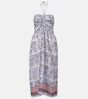 [Velvet] Velvet Floral ruched cotton midi dress AU 16 white