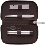 Zwilling J.A. Henckels Twinox Men's Grooming Kit, Includes Nail Clipper, Slant Tweezer & Nose/Ear Hair Trimmer, Giftable Leather Case, Black/Silver
