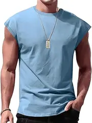 [Generic] Men's Sleeveless Tank Top - Loose Fit Casual Muscle Shirt, Lightweight Summer Vest, Breathable Solid Color Gym Wear, Light Blue, XX-Large
