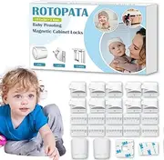 ROTOPATA Magnetic Cabinet Locks for Babies Child, Baby Proofing Safety Latch for Cabinets Drawers Cupboard Kitchen Bedroom, Adhesive or Screw Two Installation Methods(10 Locks & 2 Keys)