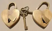 2 Vintage Love Heart Forever PADLOCK Solid Brass Antique style Lock pair Keys B