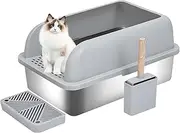 RUN.SE RUN.SE Stainless Steel Cat Litter Box,XL Cat Litter Box for Big Cats,Semi-Enclosed,High Wall Side Shell, Not Easy to Stick, Easy to Clean，Good to Use