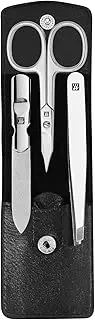 ZWILLING Manicure Set (3 Pieces, Pedicure Set for Nail Care and Cuticle Care, Leather, with Nail Scissors), Polished Stainless Steel, Black