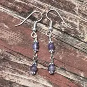 Silver & Amethyst Beads Dangle Earrings Handmade NEW!