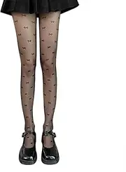 [JIHUOO] 2 Pcs Patterned Tights Sexy High Waist Tights Bow Print Pantyhose Leggings Mesh Stockings for Women, Black, One Size