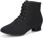 [HROYL] Women's Latin Dance Boots Close Toe Ballroom Tango Performance Practice Teaching Dancing Shoes,LHD-GBNJB