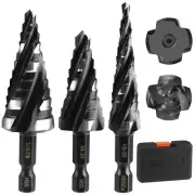 Step Drill Bit Set, 3 PCS Four Spiral Flute Step Bits for Metal, 34 Sizes Tit...
