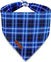 Christmas Dog Bandana, UP URARA PUP Blue Plaid Triangle Bid Scarf, Cotton Pet Kerchief for Girl Boy Dogs or Cats, Blue Winter Dog Bandana, Fancy for Puppy