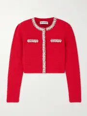 [Self-Portrait] Self-Portrait - Crystal-embellished Metallic Waffle-knit Cardigan - Red - x small x small Red