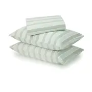Stripe Flannelette Cotton Sheet Set - King Bed, Sage