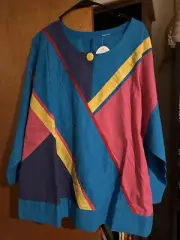Vtg Retro Women’s La Cera Comfort Wear Pants Suit Tracksuit 1XL Blue Pink Yellow