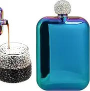 TOCCOOL Rhinestone Cap Stainless Steel Wine Bottles, Pocket Drinking Flask, Crystal Decanter Stainless Steel Wine Pot for Men Women (6oz, Colorful)