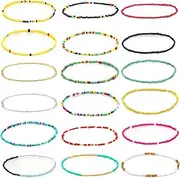 [LUTER] 18Pcs Beaded Anklets Elastic Bohomenian Bracelet Anklets Colorful Handmade Bead Jewelry for Girls, Women, 8.6 inches, Glass