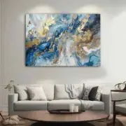 Blue & Gold Marbling Painting Abstract Unframed Canvas Print Australian Wall Art